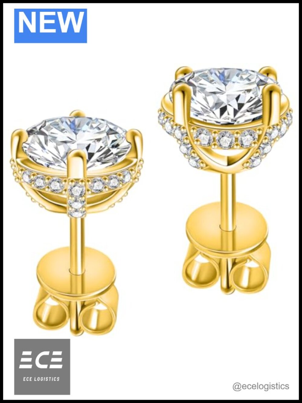 Moissanite Stud Earrings 925 Sterling Silver 2 Carat Hypoallergenic Studs